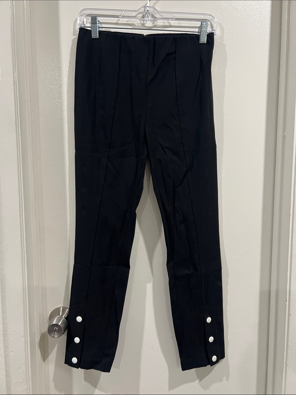 rag & bone Black Cropped Ankle Pants with White Button Tabs